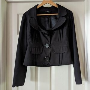 Vintage Heart Moon Star Black Cropped Size Large Jacket 3 Faux Buttons That Snap